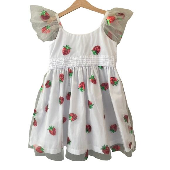Cuteheads NEW Strawberry Dress - Tulle Sequins - White Red - 6 - Picture 1 of 9
